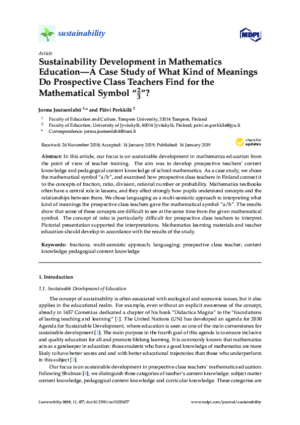 (PDF) Sustainability Development in Mathematics Education—A Case Study ...