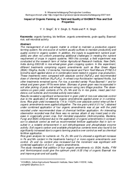 (PDF) Impact of Organic Farming on Yield and Quality of BASMATI Rice ...