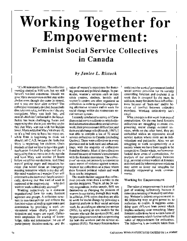(PDF) Working Together for Empowerment: Feminist Social Service ...