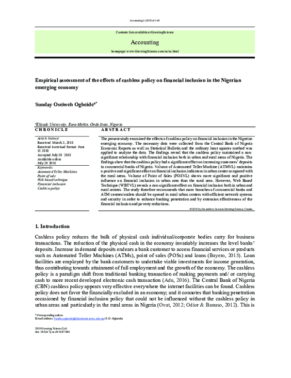 (PDF) Empirical assessment of the effects of cashless policy on ...