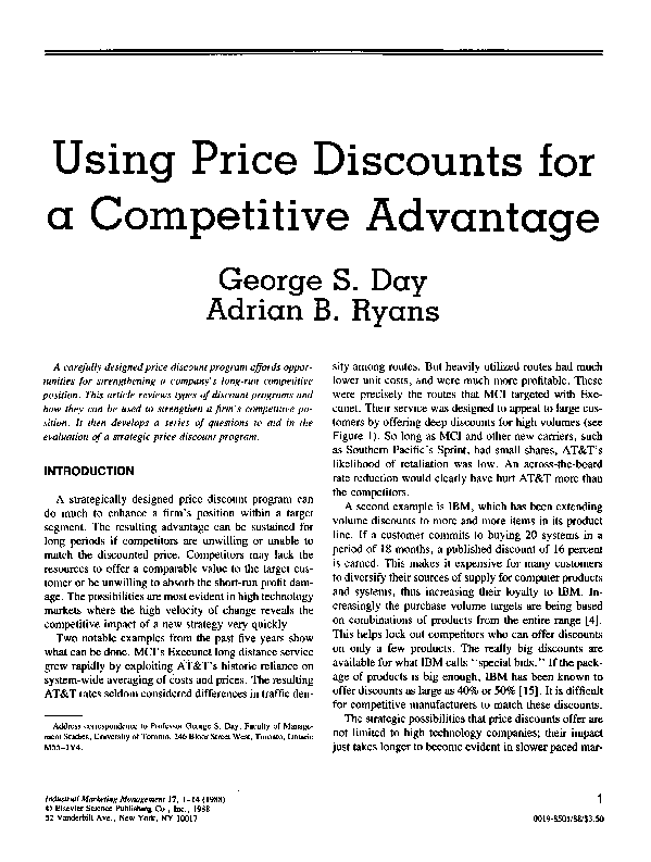 (PDF) Using price discounts for a competitive advantage