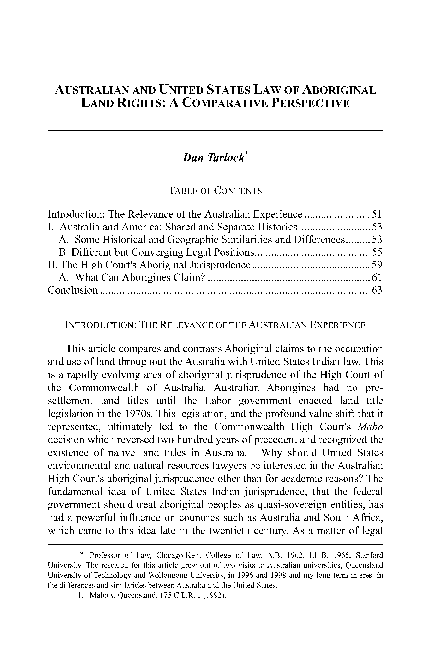 (PDF) Australian and United States Law of Aboriginal Land Rights: A ...