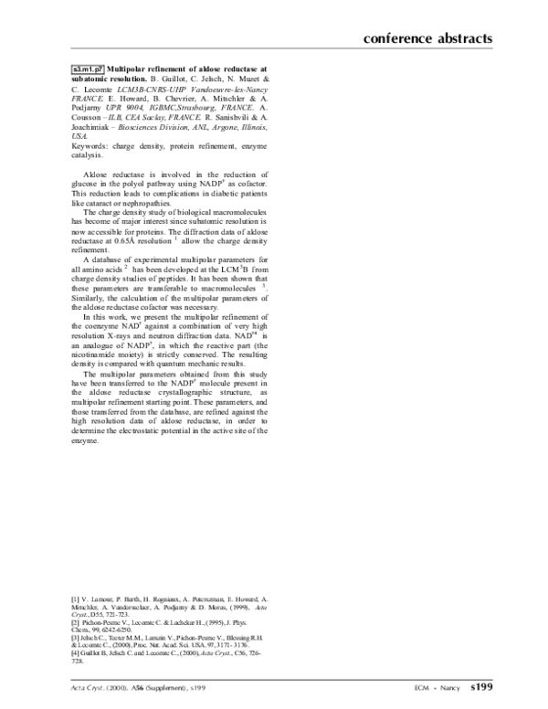 (PDF) Multipolar refinement of aldose reductase at subatomic resolution