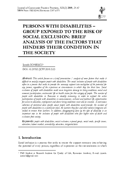 (PDF) Persons with Disabilities-Group Exposed to the Risk of Social ...