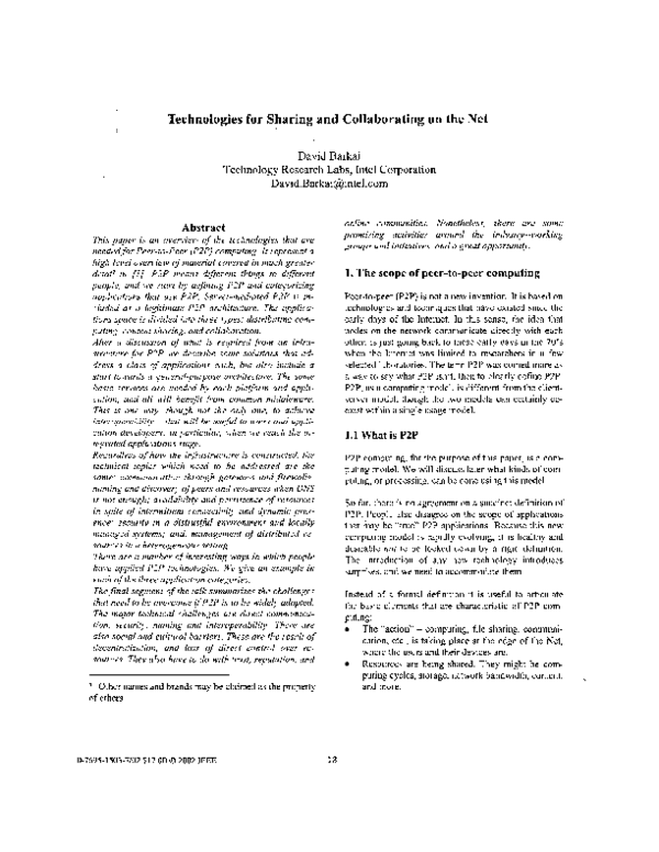 (PDF) Technologies for Sharing and Collaborating on the Net