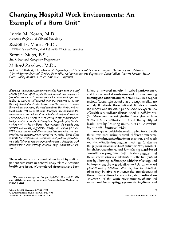 (PDF) Changing hospital work environments: An example of a burn unit