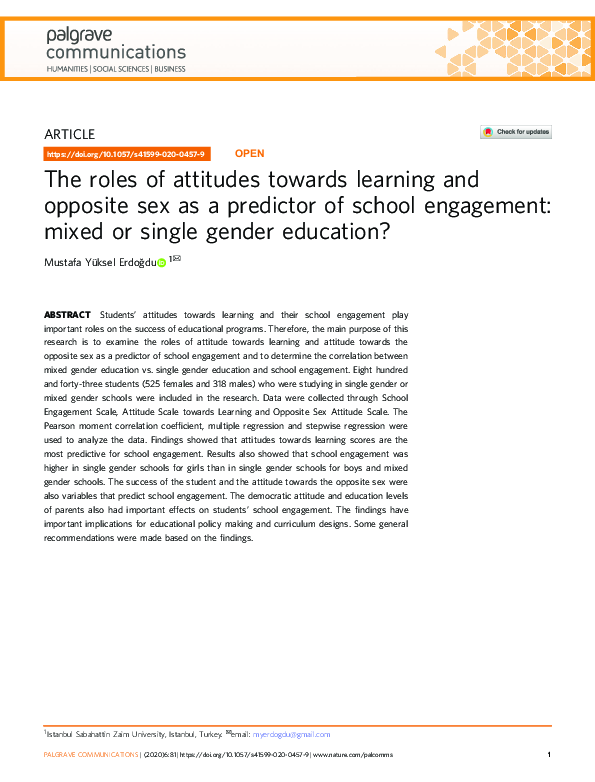 (PDF) The roles of attitudes towards learning and opposite sex as a ...