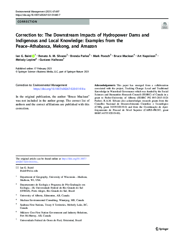 (PDF) Correction to: The Downstream Impacts of Hydropower Dams and ...