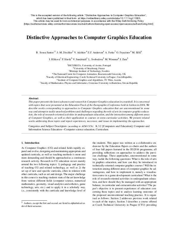 (PDF) Distinctive Approaches to Computer Graphics Education