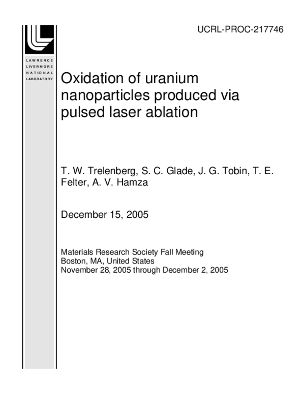 (PDF) Oxidation of uranium nanoparticles produced via pulsed laser
