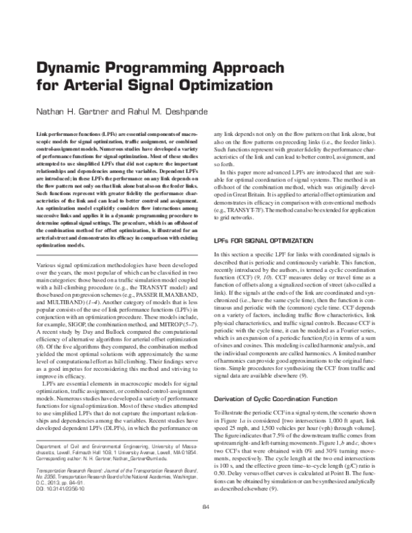 (PDF) Dynamic Programming Approach for Arterial Signal Optimization