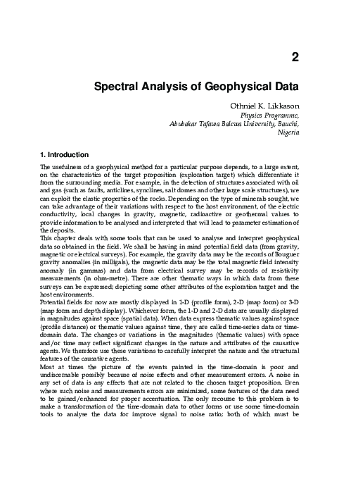(PDF) Spectral Analysis of Geophysical Data