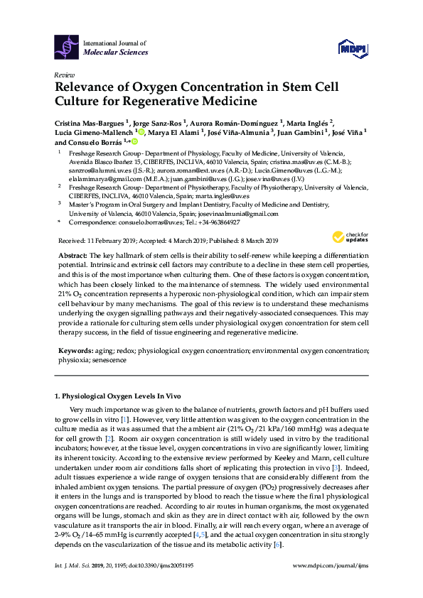 (PDF) Relevance of Oxygen Concentration in Stem Cell Culture for ...