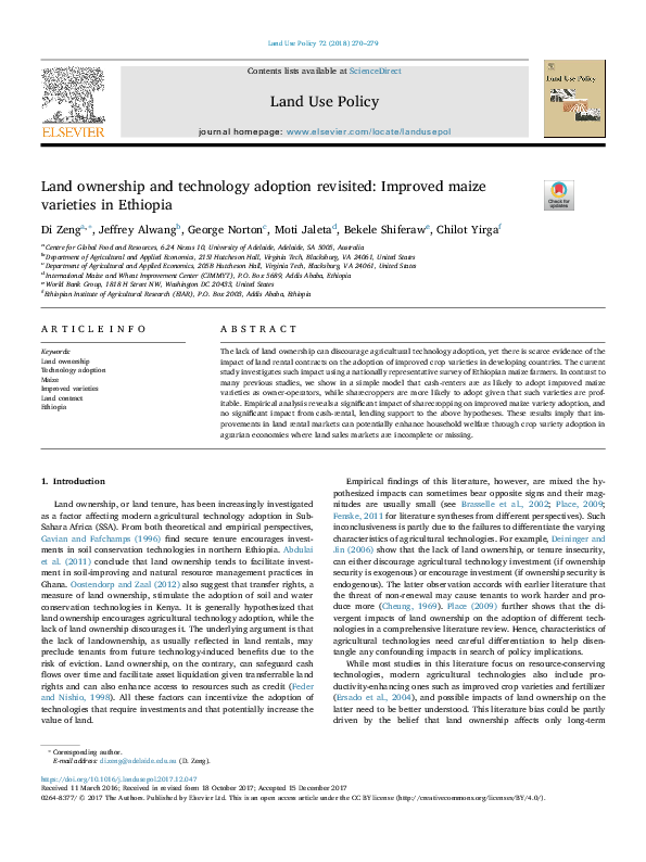 (PDF) Land ownership and technology adoption revisited: Improved maize ...