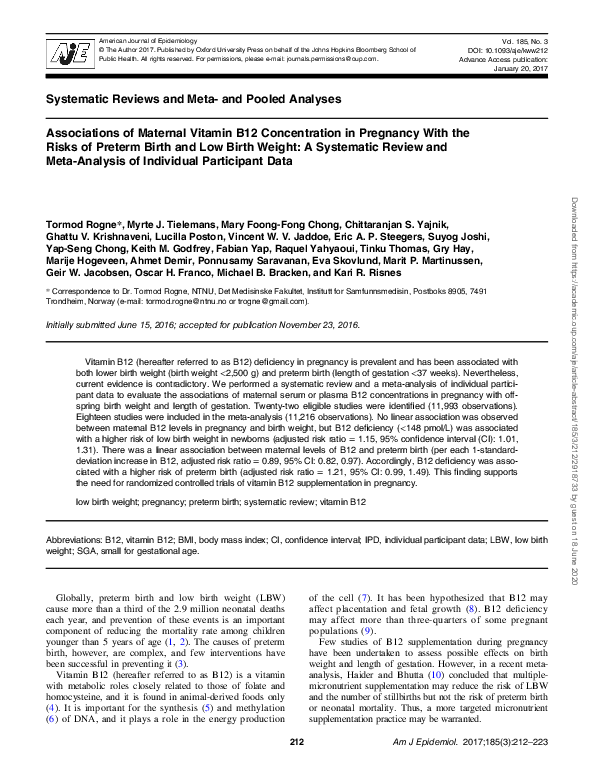 (PDF) Associations of Maternal Vitamin B12 Concentration in Pregnancy ...