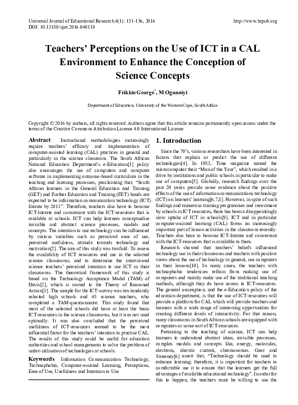 (PDF) Teachers' Perceptions on the Use of ICT in a CAL Environment to ...