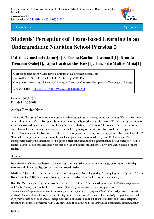 (PDF) Students’ Perceptions of Team-based Learning in an Undergraduate ...