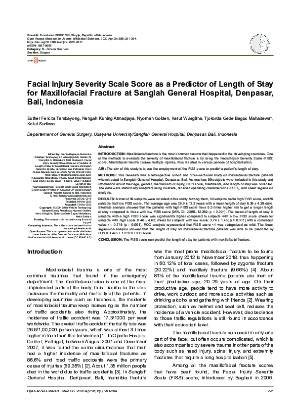 (PDF) Facial Injury Severity Scale Score as a Predictor of Length of ...
