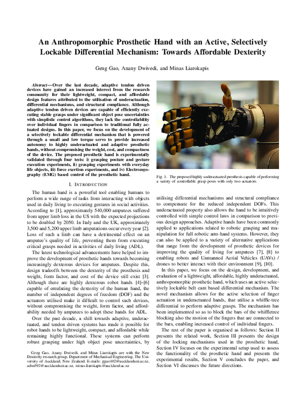 (PDF) An Anthropomorphic Prosthetic Hand with an Active, Selectively ...
