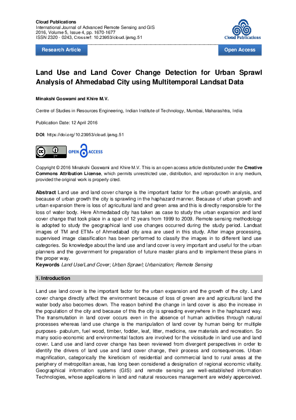 (PDF) Land Use and Land Cover Change Detection for Urban Sprawl ...