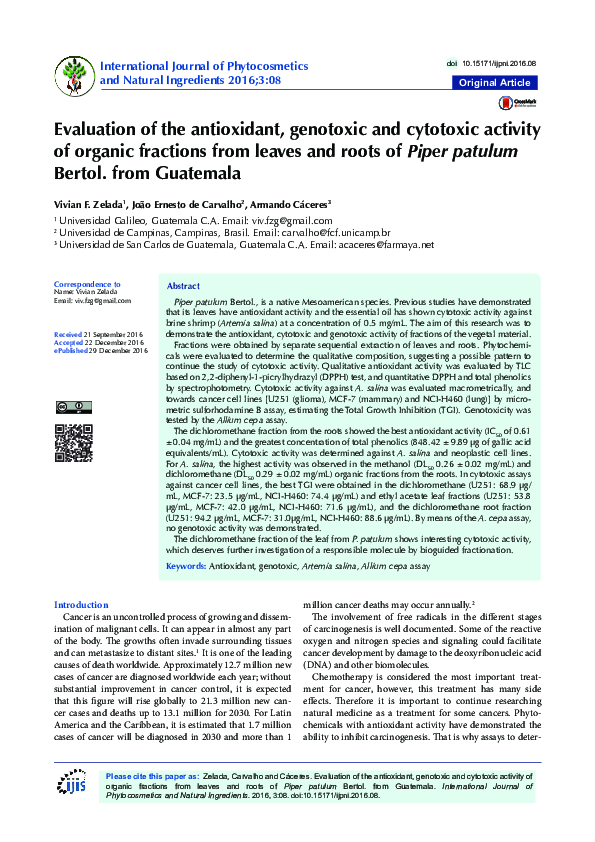 (PDF) Evaluation of the antioxidant, genotoxic and cytotoxic activity ...