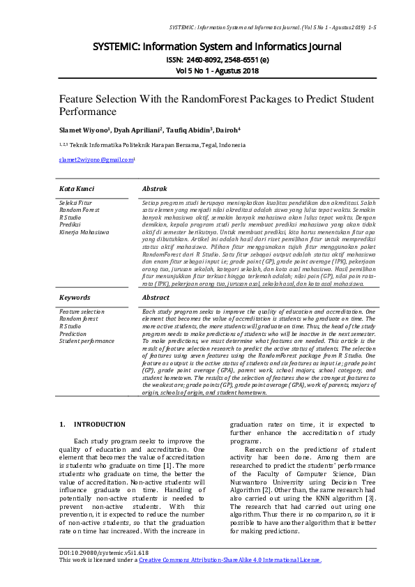 (PDF) Feature Selection With the Random Forest Packages to Predict ...