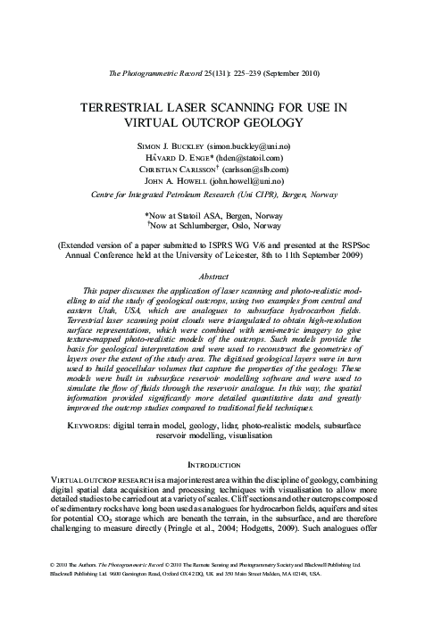 (PDF) Terrestrial laser scanning for use in virtual outcrop geology