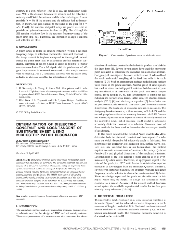 (PDF) Determination of dielectric constant and losstangent of