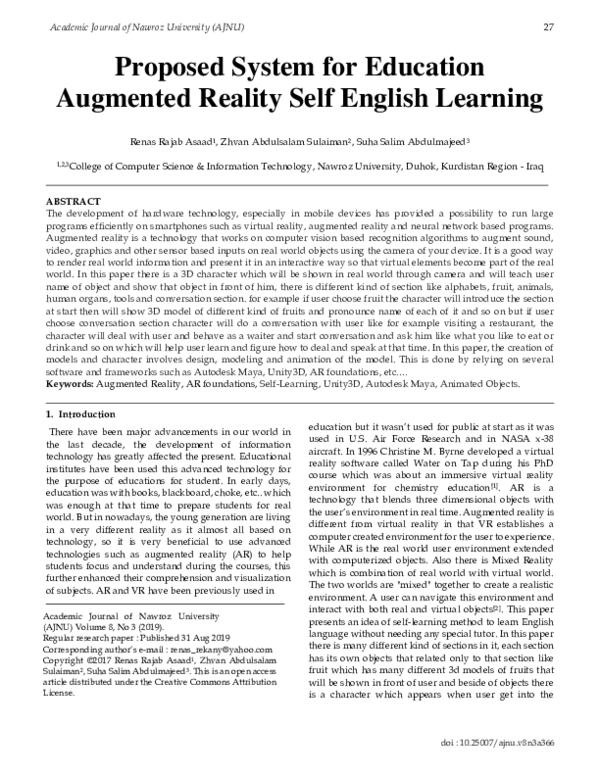 (PDF) Proposed System for Education Augmented Reality Self English Learning