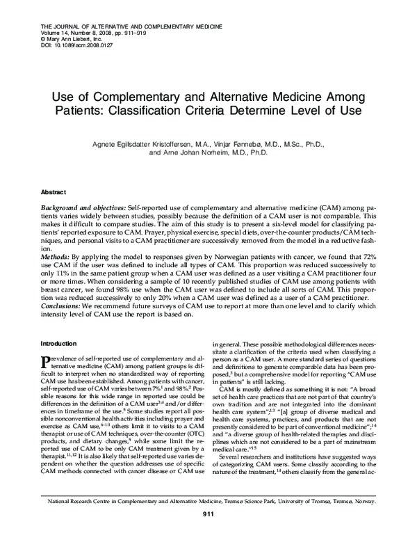 (PDF) Use of Complementary and Alternative Medicines by older/aged ...