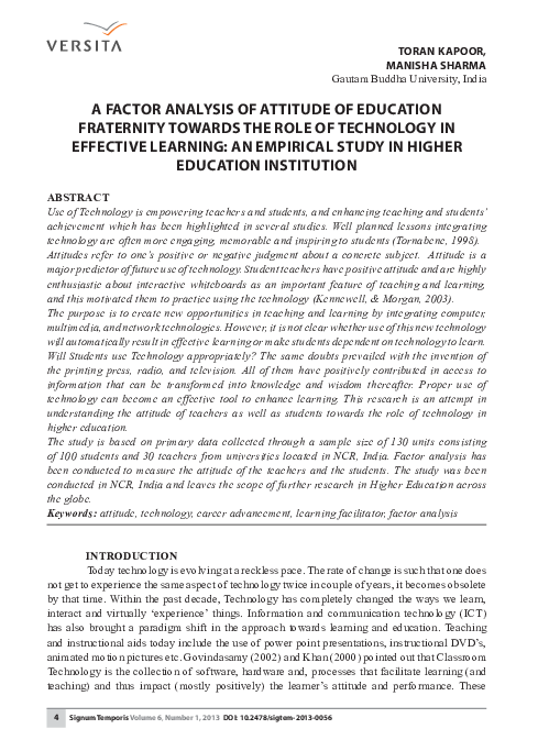 (PDF) A Factor Analysis of Attitude of Education Fraternity Towards the ...