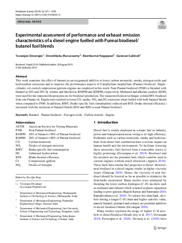 (PDF) Experimental assessment of performance and exhaust emission ...