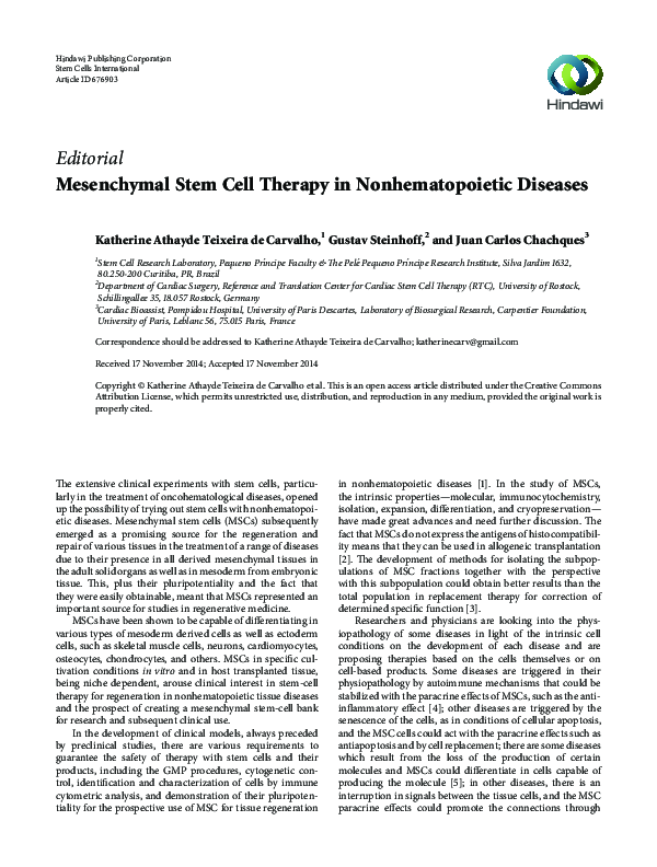 (PDF) Mesenchymal stem cell therapy in nonhematopoietic diseases