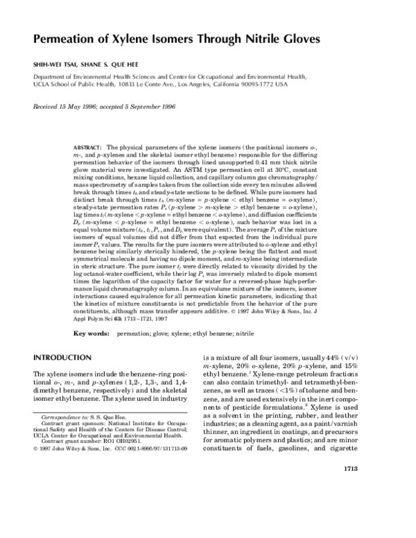 (PDF) Permeation of xylene isomers through nitrile gloves SHANE S QUE