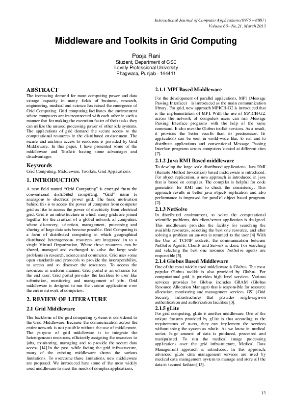 (PDF) Middleware and Toolkits in Grid Computing