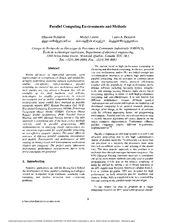 (PDF) Parallel Computing Environments and Methods