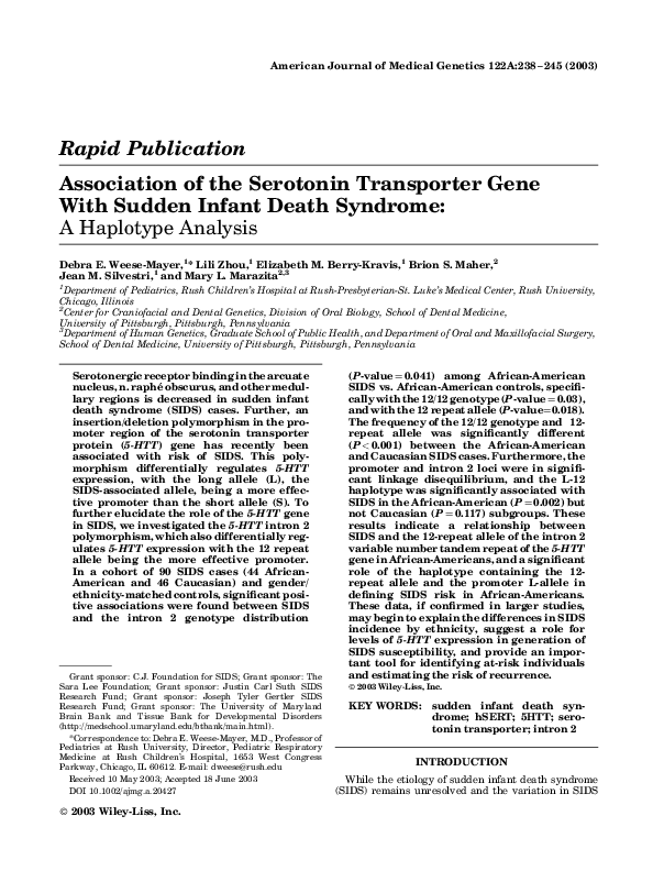 (PDF) Association of the serotonin transporter gene with sudden infant ...