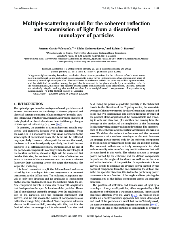 (PDF) Multiple-scattering model for the coherent reflection and ...