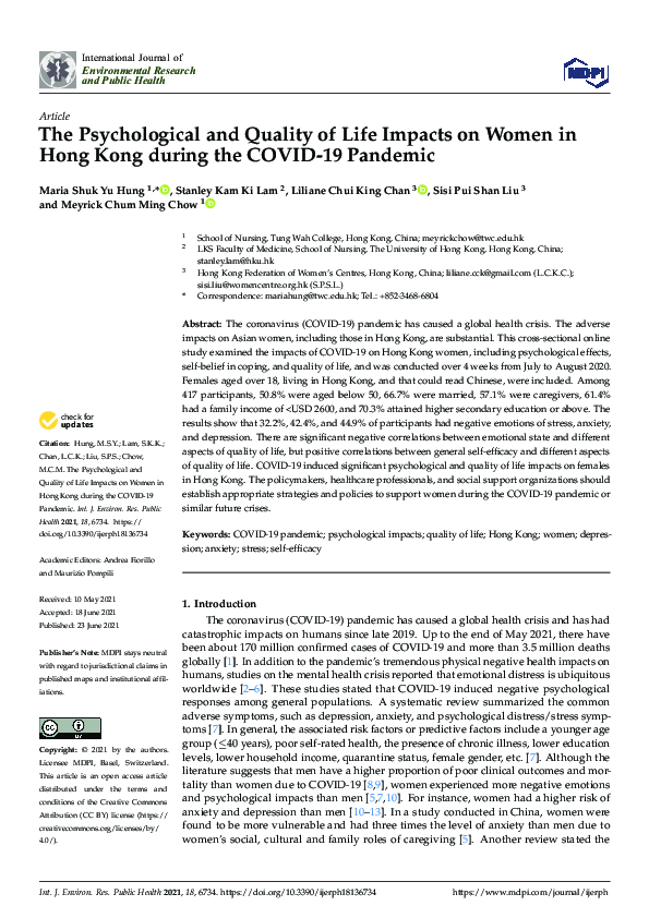 (PDF) The Psychological and Quality of Life Impacts on Women in Hong ...