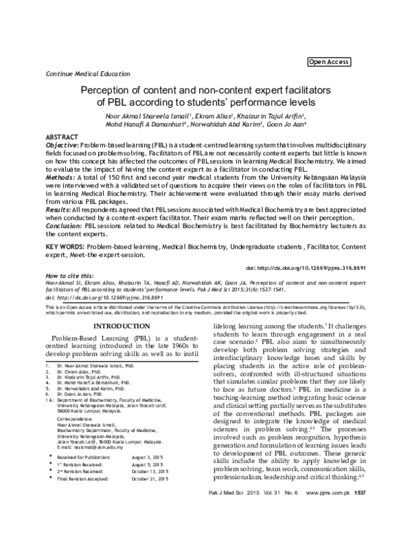 (PDF) Problem-Based Learning In Medical Biochemistry: How Can We Improve?