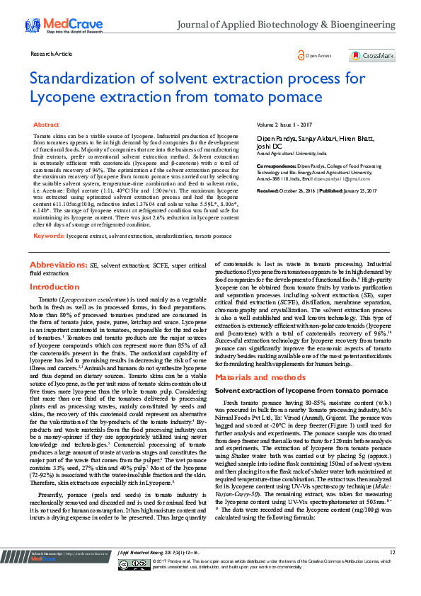 (PDF) Standardization of Solvent Extraction Process for Lycopene