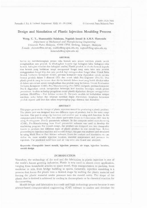 (PDF) Design and Simulation of Plastic Injection Moulding Process