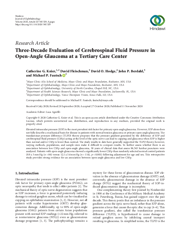 (PDF) Three-Decade Evaluation of Cerebrospinal Fluid Pressure in Open ...