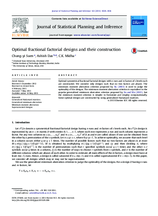 (PDF) Optimal fractional factorial designs and their construction