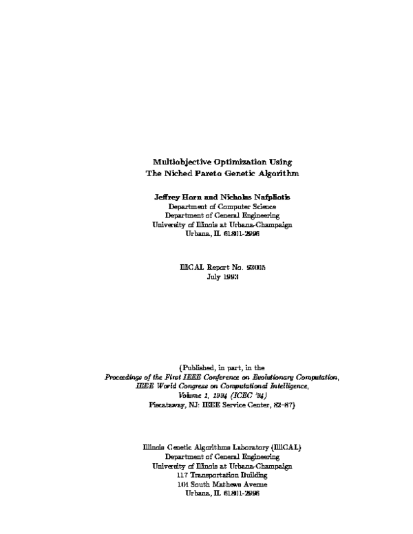 (PDF) Multiobjective Optimization Using The Niche Pareto Genetic Algorithm