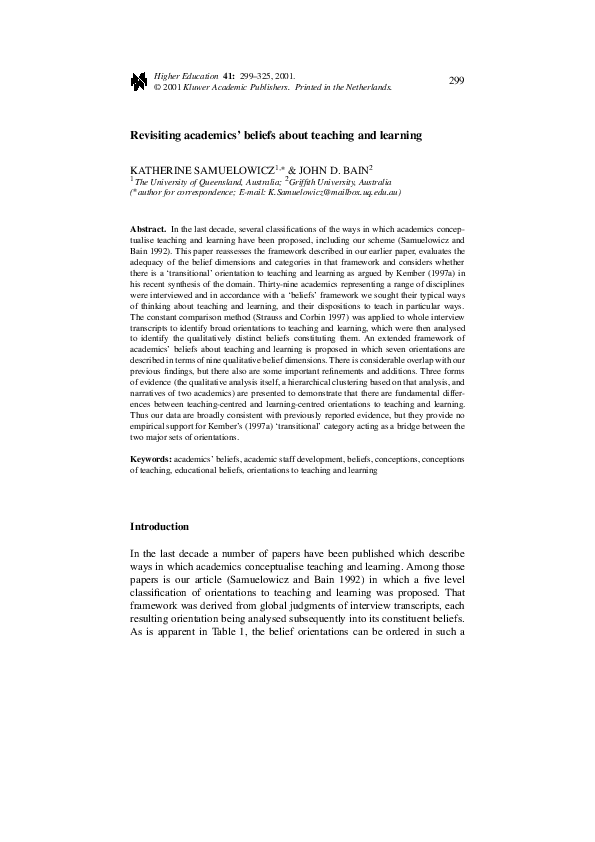 (PDF) Revisiting academics' beliefs about teaching and learning