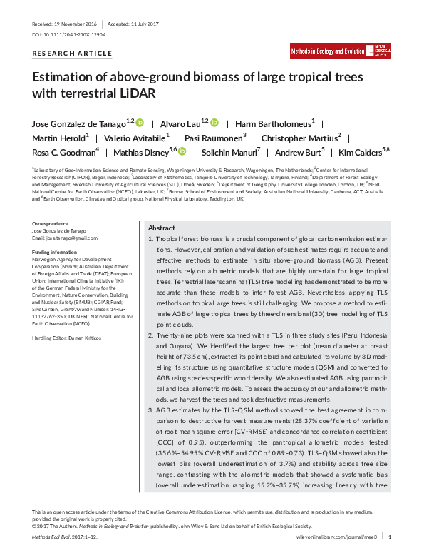 (PDF) Estimation of above-ground biomass of large tropical trees with ...