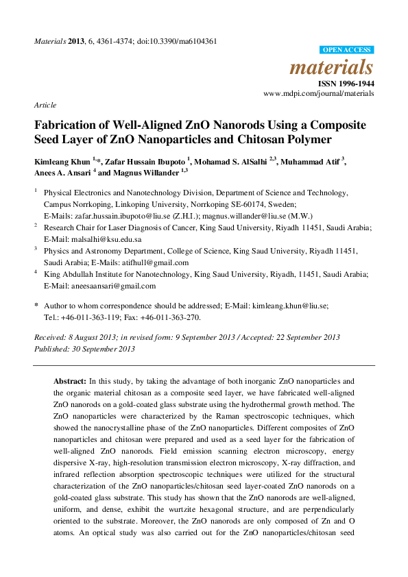 (PDF) Fabrication of Well-Aligned ZnO Nanorods Using a Composite Seed ...