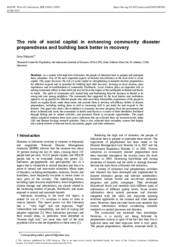 (PDF) The role of social capital in enhancing community disaster ...
