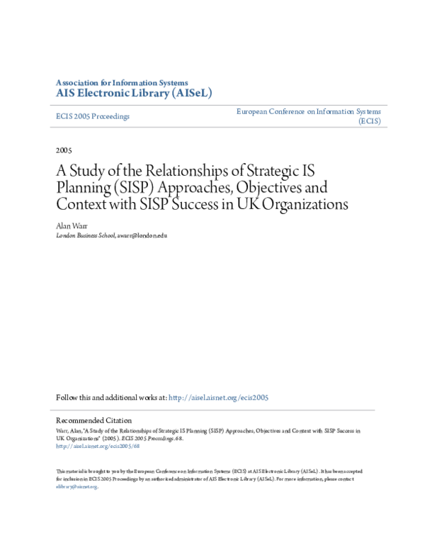 (PDF) A Study of the Relationships of Strategic IS Planning (SISP ...